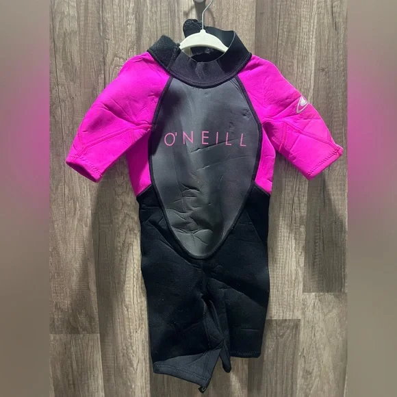 O'Neill Kids Pink and Black Short Sleeve Wetsuit 4t kids girls toddler VGUC - Picture 2 of 6